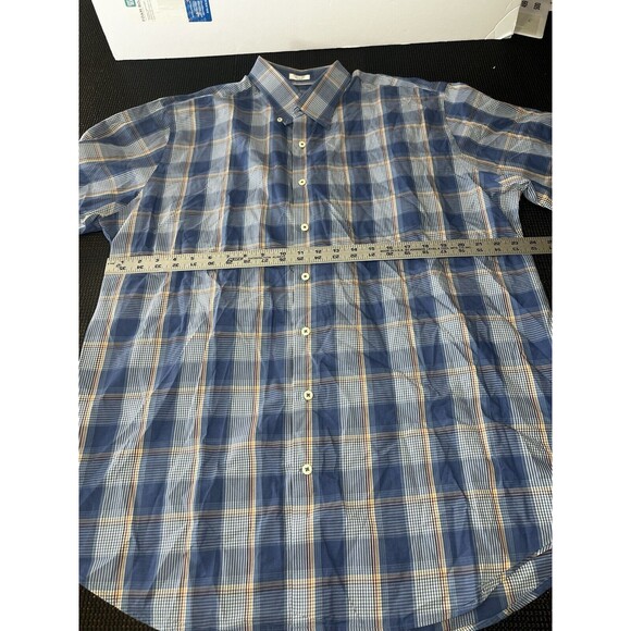 Peter Millar Shirt Mens XL Button Front Down Short Sleeve Blue Plaid - Picture 4 of 5
